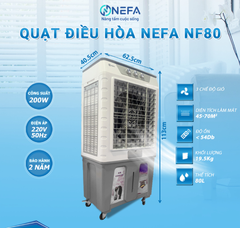 Quạt điều hòa hơi nước Nefa NF80 cơ (Màu ghi/xanh)