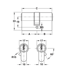 Ruột khóa Hafele 916.00.007, 2 đầu chìa (63 mm)