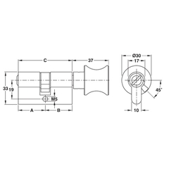 Ruột khóa Hafele 916.95.426, cửa WC (71 mm)