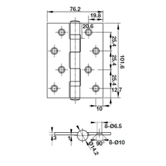 Bản lề lá Hafele 489.05.021- 102x76x3 mm, 2 bi