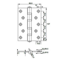 Bản lề lá Hafele 489.05.025- 127x89x3 mm, 4 bi