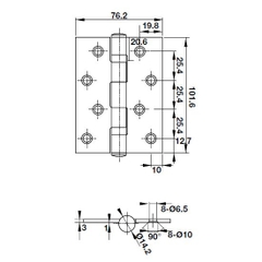 Bản lề cửa Hafele 926.20.881- 102x76x3 mm, 2 bi