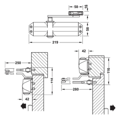 Tay đẩy hơi Hafele DCL 110, EN2- 3, 931.84.239, giữ cửa