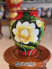 Bình gốm Bát Tráng hoa sen trắng-BGD86