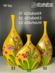 Set 3 bình trang trí hoa vẽ tay-BTD05