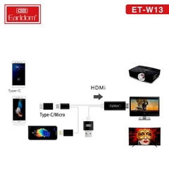 Cáp HDMI 3in1 Earldom W13 (Độ Phân Giải 4K, Tích Hợp 3 Đầu Iphone, Micro và Type-C)