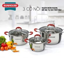 Bộ nồi Inox đáy từ Sunhouse 3 đáy  SHG361