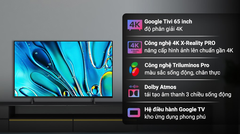 Google Tivi Sony 4K 65 inch K-65S30 model 2024 xuất xứ Malaysia