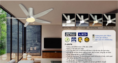 Quạt trần 5 cánh Panasonic F-60UFN đèn LED,có điều khiển - Malaysia