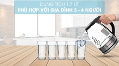 Bình đun siêu tốc thủy tinh Sunhouse 1.7 lít SHD1217 Đen