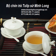bộ chén uống trà Tulip sứ Minh Long 0.18L - bộ chén sứ uống trà có nắp minh long