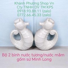 Combo 2 bình đựng nước tương, nước mắm gốm sứ Minh Long