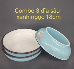 Combo 3 dĩa sứ lòng sâu 18cm màu xanh ngọc