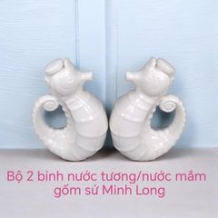 Combo 2 bình đựng nước tương, nước mắm gốm sứ Minh Long