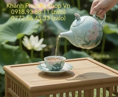 Bộ ấm trà sen màu 0.7L gốm sứ Minh Long