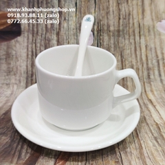 tách uống cà phê capuchino, latte sứ Minh Long màu trắng