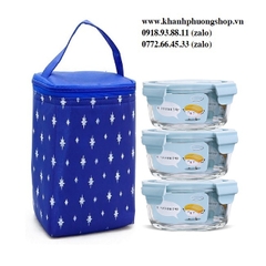bộ 3 hộp đựng cơm thủy tinh kèm túi giữ nhiệt - hộp đựng cơm thuỷ tinh