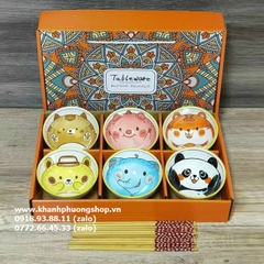 bộ 6 chén sứ hoa văn thổ cẩm kèm đũa - bộ 6 chén sứ kèm đũa cao cấp