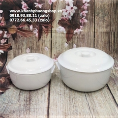 thố sứ có nắp Minh Long 15,18,22cm - thố cơm trắng sứ Minh Long