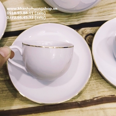 bộ ấm trà sứ trắng Minh Long viền vàng 0.8L - bộ ấm trà sứ Minh Long viền chỉ vàng
