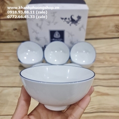 bộ 10 chén cơm sứ Minh Long viền xanh dương - chén cơm sứ Minh Long viền chỉ xanh dương