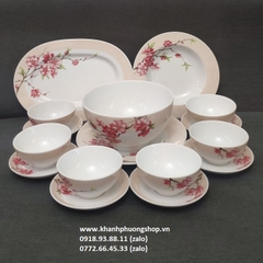 bộ chén tô dĩa sứ Hoa Đào sứ Minh Long - bộ bàn ăn Camellia Hoa Đào Minh Long 16 món