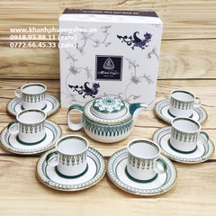bộ ấm trà Gastroline Đồng Tâm Xanh Lá sứ Minh Long - bộ ấm trà Đồng Tâm Xanh Lá sứ Minh Long