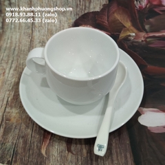 tách uống cà phê capuchino, latte sứ Minh Long màu trắng