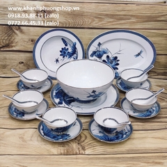 bộ chén tô dĩa sứ Minh Long Hoàng Cung Sen Vàng - bộ bàn ăn cao cấp sứ Minh Long