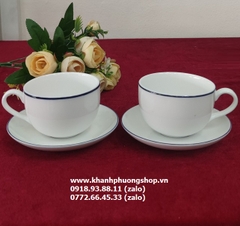 bộ tách uống trà, cà phê sứ Minh Long viền chỉ xanh dương - bộ tách uống trà, cà phê sứ Minh Long