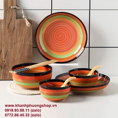 bộ chén tô dĩa sứ 7 màu - bộ chén tô dĩa sứ cầu vòng