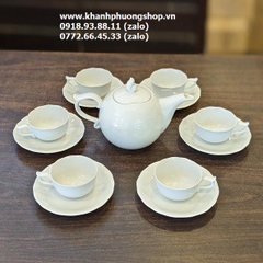 bộ ấm trà sứ trắng Minh long - bộ ấm trà mẫu đơn sứ Minh Long