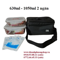 bộ 2 hộp thủy tinh Lock&Lock chia ngăn kèm túi giữ nhiệt - hộp đựng cơm thủy tinh Lock&Lock