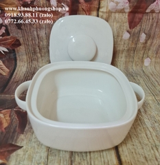thố sứ Minh Long hình vuông 19cm có nắp đậy - thố vuông có nắp sứ minh long 19cm