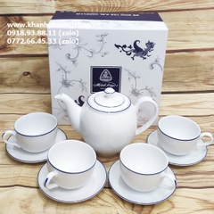 bộ ấm trà sứ Minh Long viền chỉ xanh dương - bộ ấm trà sứ minh long viền chỉ xanh