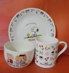 bộ chén ly dĩa sứ hoạ tiết hoạt hình chó snoopy - bộ bàn ăn mẫu hoạt hình