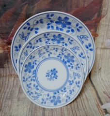 dĩa sứ hoa xanh gốm sứ Nhật nhiều kích thuớc - dĩa sứ tròn hoa xanh lòng sâu