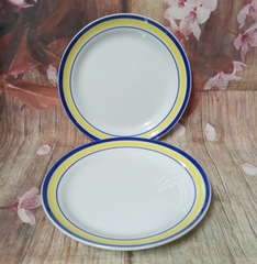 dĩa tròn lòng sâu viền 2 màu size 20cm - dĩa sứ tròn sâu lòng 20cm
