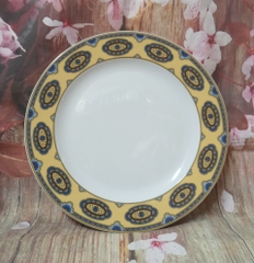 dĩa sứ tròn hoạ tiết đẹp màu vàng 22cm - dĩa sứ màu vàng