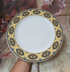 dĩa sứ tròn hoạ tiết đẹp màu vàng 22cm - dĩa sứ màu vàng