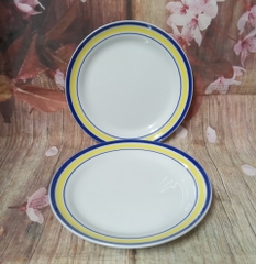 dĩa tròn 20cm viền xanh gốm sứ Nhật cao cấp - dĩa sứ tròn viền xanh 20cm