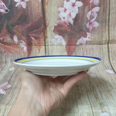 dĩa tròn 20cm viền xanh gốm sứ Nhật cao cấp - dĩa sứ tròn viền xanh 20cm