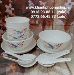 Bộ chén tô dĩa sứ 14 món Hoa Đào Mùa Xuân