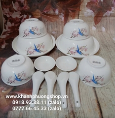 Bộ chén tô dĩa sứ 14 món Hoa Đào Mùa Xuân