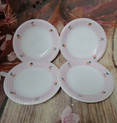 Dĩa chấm nhỏ hoạ tiết trái cây màu hồng phấn 10cm - dĩa sứ nhỏ màu hồng phấn