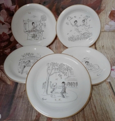 Dĩa cảnh Âu viền vàng 15cm - dĩa sứ lòng sâu viền vàng size 15cm