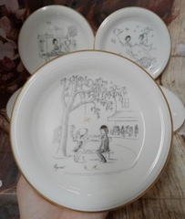 Dĩa cảnh Âu viền vàng 15cm - dĩa sứ lòng sâu viền vàng size 15cm