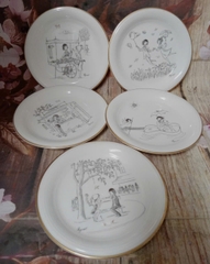 Dĩa cảnh Âu viền vàng 15cm - dĩa sứ lòng sâu viền vàng size 15cm