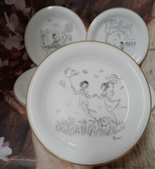 Dĩa cảnh Âu viền vàng 15cm - dĩa sứ lòng sâu viền vàng size 15cm