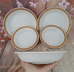 Bộ tô dĩa viền vàng gốm sứ Nhật cao cấp - tô dĩa sứ viền vàng sang trọng